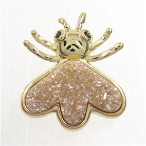 gold champagne druzy quartz honey pendant, gold plated, approx 15-17mm