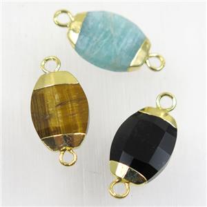 mixed gemstone connector, faceted oval, gold plated, approx 10-14mm