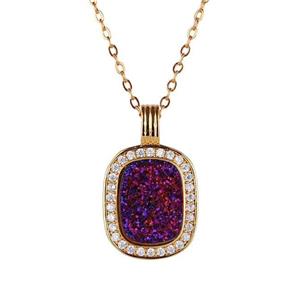 purple Druzy Agate necklace pave zircon, copper, 24k gold plated, approx 10x14mm, 16x26mm, 45cm length