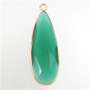 green crystal glass pendant, teardrop, gold plated, approx 15-33mm