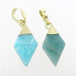 green Amazonite rhombic pendant, gold plated, approx 9-15mm