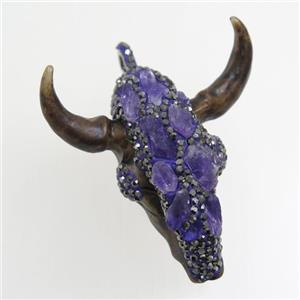 resin bullhead pave rhinestone, amethyst, approx 48-50mm