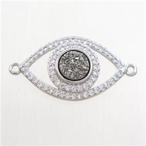 silver druzy quartz eye connector paved zircon, platinum plated, approx 6mm, 14-22mm