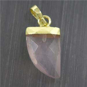 Rose Quartz horn pendant, gold plated, approx 10-15mm