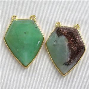 green Australian Chrysoprase arrowhead pendants, gold plated, approx 20-25mm