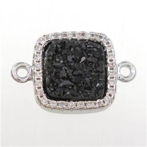 black druzy quartz square connector pave zircon, platinum plated, approx 12x12mm