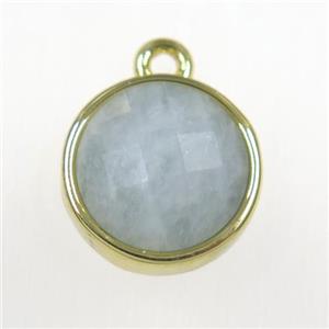 Aquamarine circle pendant, gold plated, approx 10mm dia