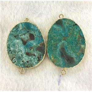 green Ocean Jasper connector, flat freeform, gold plated, app20-30mm