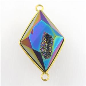 rainbow Druzy Agate rhombus connector, approx 16-22mm