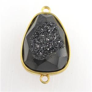 black Druzy Agate teardrop connector, approx 15-20mm