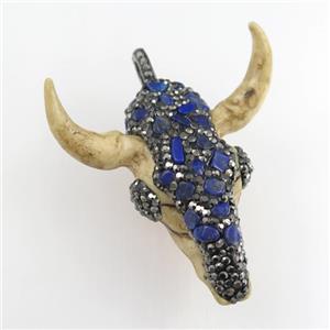 resin bullhead pendant paved rhinestone with lapis, approx 45-50mm