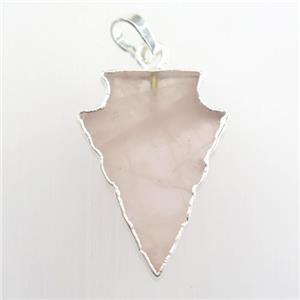 Rose Quartz pendant, arrowhead, silver plated, approx 15-20mm