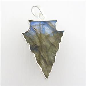 Labradorite pendant, arrowhead, silver plated, approx 18-25mm