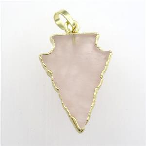 Rose Quartz pendant, arrowhead, gold plated, approx 15-20mm