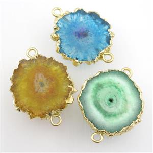 mixed color Solar Druzy Quartz connector, freeform, gold plated, approx 15-30mm