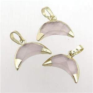 Rose Quartz crescent pendant, gold plated, approx 5-16mm