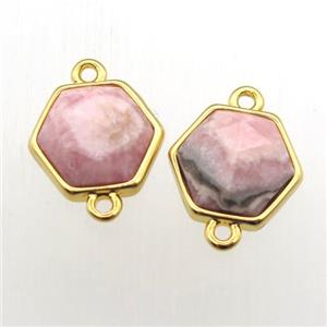 pink Rhodonite hexagon connector, approx 11-12mm