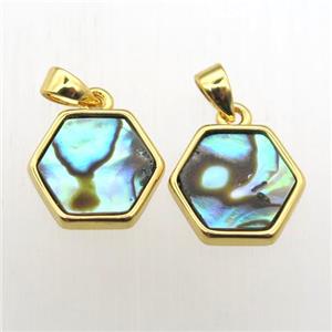 Abalone Shell hexagon pendants, approx 11-12mm