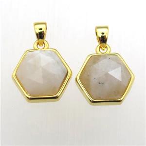 white MoonStone hexagon pendants, approx 11-12mm