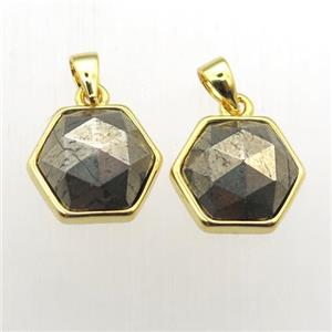 Pyrite hexagon pendants, approx 11-12mm