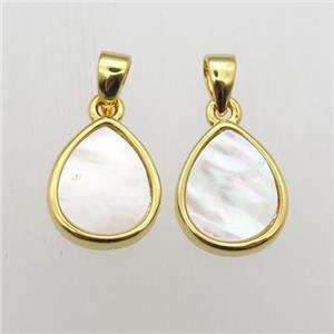 white Pearlized Shell teardrop pendants, approx 9-11mm