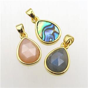 mixed Gemstone teardrop pendants, approx 9-11mm