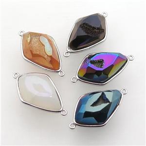 Agate Druzy teardrop connector, mixed color, approx 16-25mm