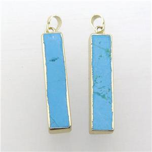 blue Turquoise rectangle pendant, gold plated, approx 7-33mm