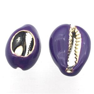 Conch Shell connector with purple enameling, approx 10-20mm