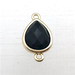 black Onyx Agate teardrop connector, approx 10-12mm