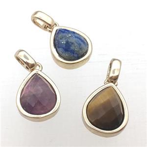 mixed gemstone teardrop pendant, approx 10-12mm