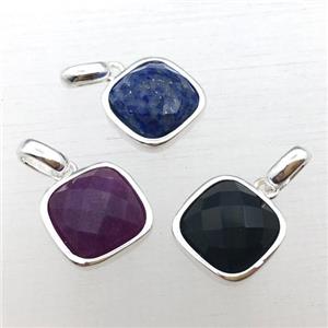 mixed Gemstone square pendant, approx 10x10mm