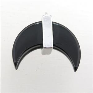 black hematite crescent moon pendant, approx 16-22mm