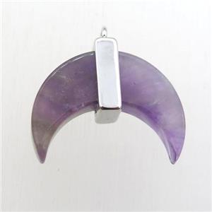 purple Amethyst crescent moon pendant, approx 16-22mm