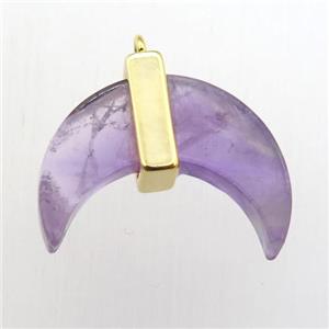 purple Amethyst crescent moon pendant, approx 16-22mm