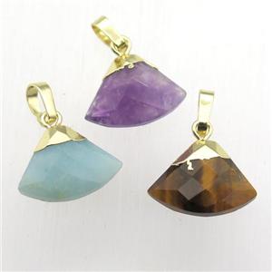 mixed Gemstone fan pendant, gold plated, approx 11-16mm