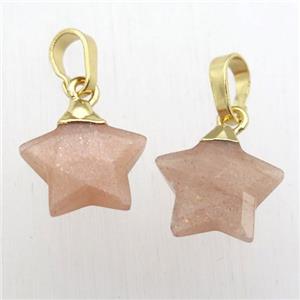 peach MoonStone star pendant, gold plated, approx 12mm dia