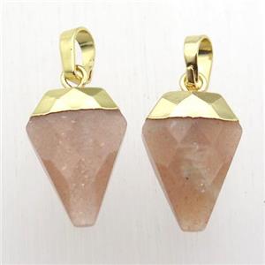 peach SunStone arrowhead pendant, gold plated, approx 11-16mm