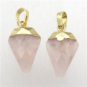 Rose Quartz arrowhead pendant, gold plated, approx 11-16mm