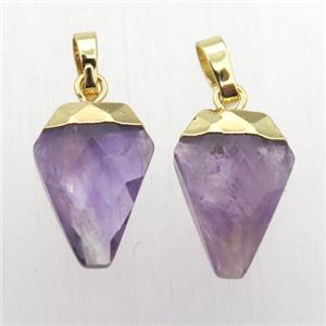 purple Amethyst arrowhead pendant, gold plated, approx 11-16mm