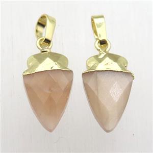 peach SunStone arrowhead pendant, gold plated, approx 8-16mm