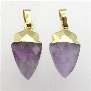 purple Amethyst arrowhead pendant, gold plated, approx 8-16mm