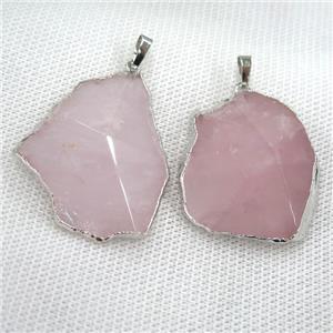 Rose Quartz pendant, freeform, point, silver plated, approx 20-50mm