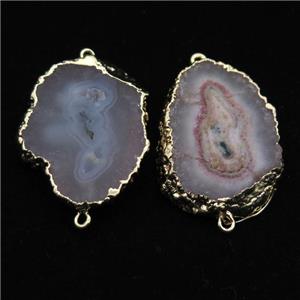 white solar quartz druzy connector, freeform, gold plated, approx 20-30mm