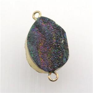 rainbow Solar Agate Druzy teardrop connector, gold plated, approx 15-20mm