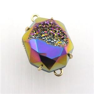 rainbow Agate Druzy hexagon connector, approx 15-20mm