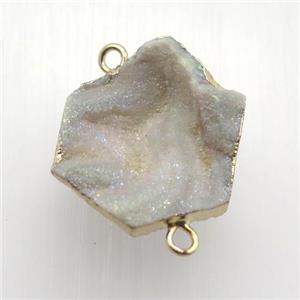 AB-color Solar Agate Druzy connector, hexagon, gold plated, approx 20mm dia