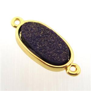 black agate druzy oval connector, gold plated, approx 8-16mm