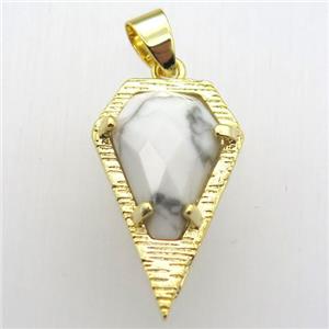 white howlite turquoise teardrop pendant, gold plated, approx 15-25mm