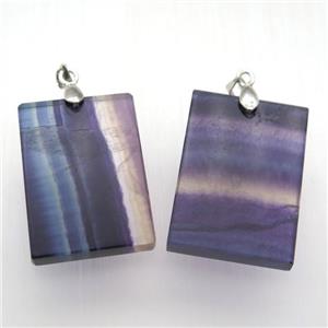 Fluorite rectangle pendant, platinum plated, approx 25-35mm